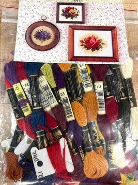 23 DMC Embroidery Floss Lot With Floral Cross-Stitch Patterns - Assorted Colors
